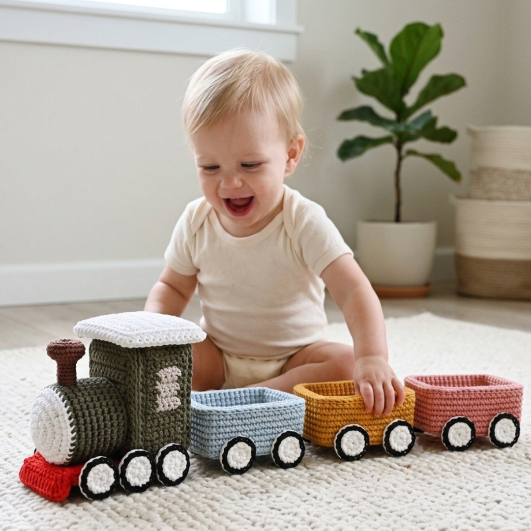 Crochet Train Pattern, Amigurumi Locomotive And Carriages Set