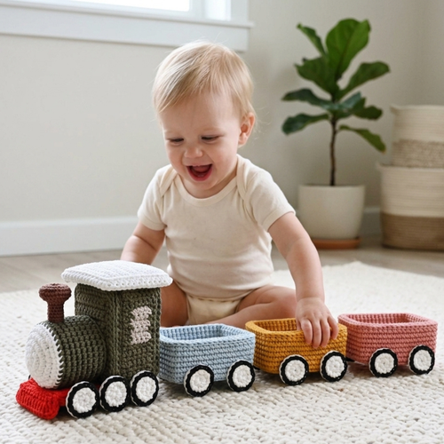 Crochet Train Pattern, Amigurumi Locomotive And Carriages Set