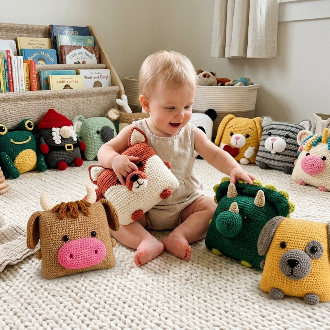 Animal Pillow Crochet Patterns, Amigurumi Cushion Bundle For Kids