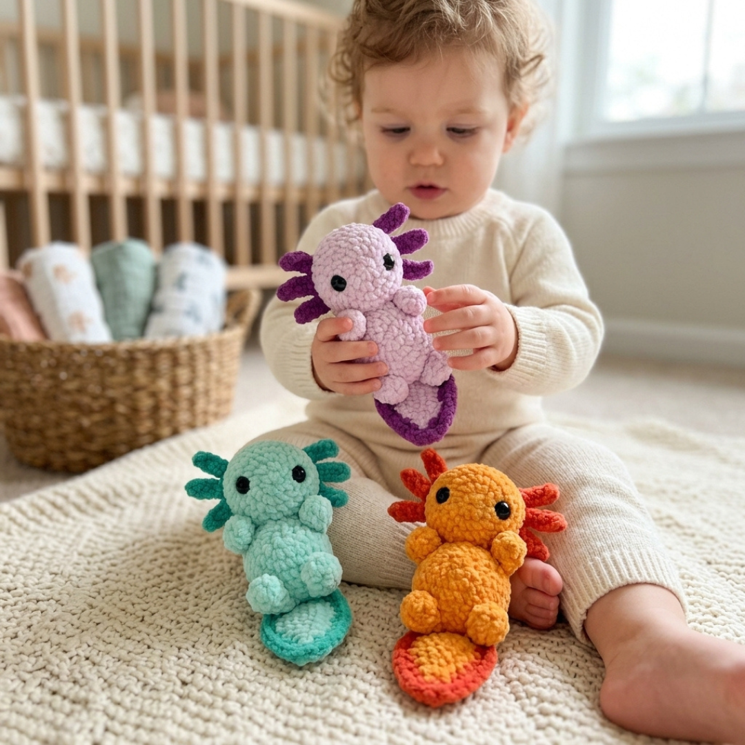Baby Axolotl Crochet Pattern, Ava Amigurumi Plush Tutorial