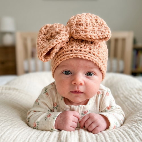 Crochet Baby Hat Pattern, Star Stitch Bow Beanie