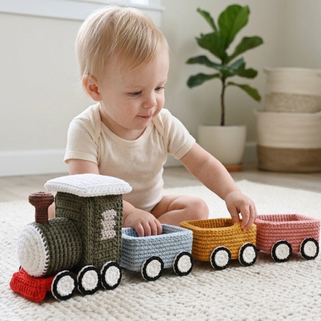 Crochet Train Pattern, Amigurumi Locomotive And Carriages Set