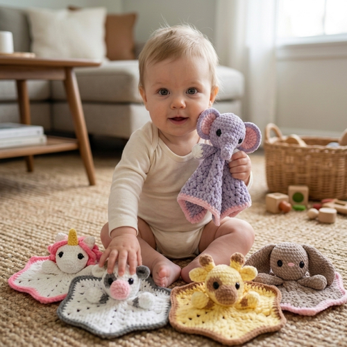 Blanket Lovey Crochet Patterns, Baby Animal Security Blanket Bundle