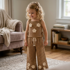 Kids Crochet Pants Set, Boho Flower Outfit Pattern