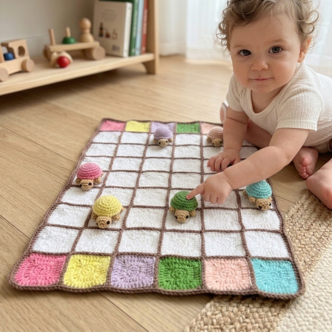 Montessori Crochet Game Pattern, Turtle Races Activity For Kids