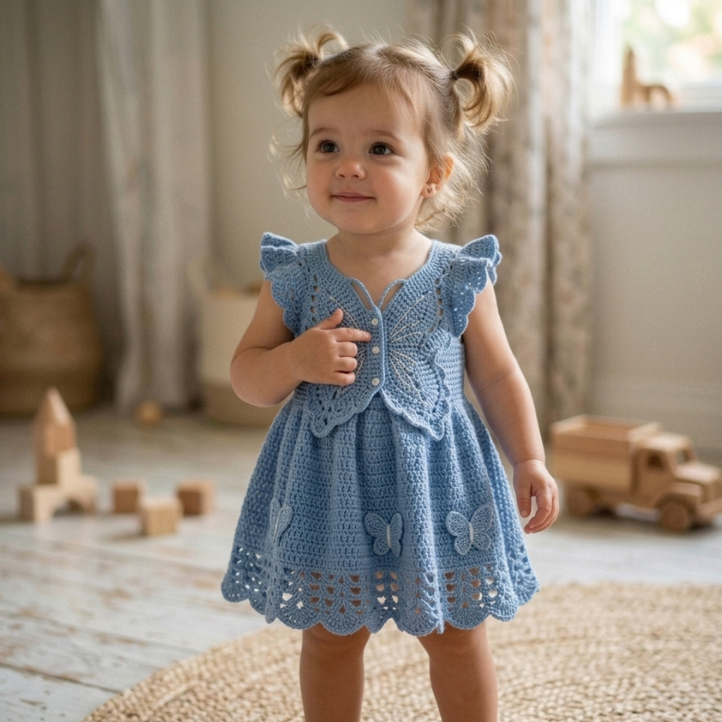 Crochet Baby Dress Pattern, Butterfly Summer Outfit For Girls