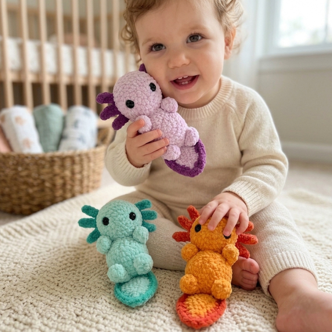 Baby Axolotl Crochet Pattern, Ava Amigurumi Plush Tutorial