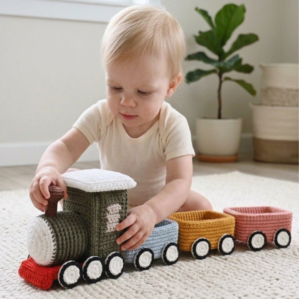 Crochet Train Pattern, Amigurumi Locomotive And Carriages Set