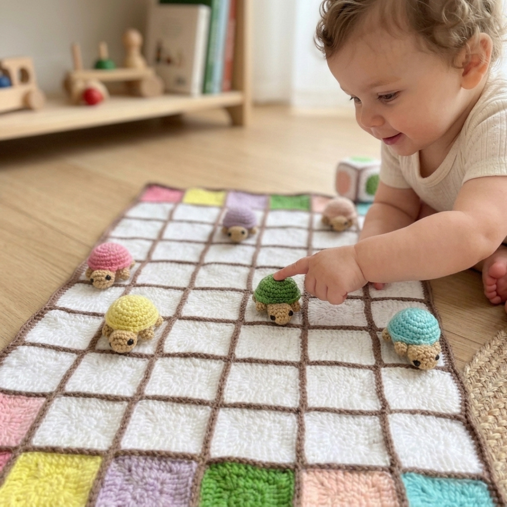 Montessori Crochet Game Pattern, Turtle Races Activity For Kids