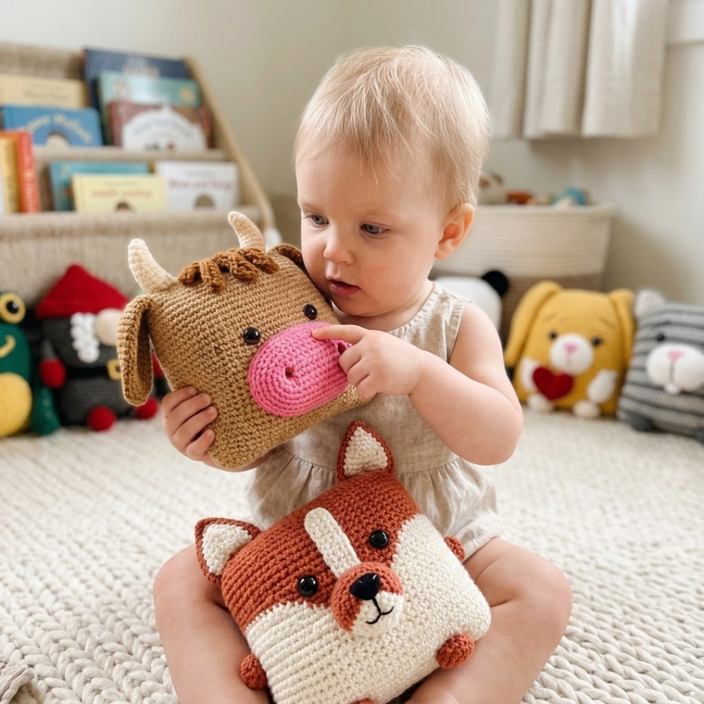 Animal Pillow Crochet Patterns, Amigurumi Cushion Bundle For Kids