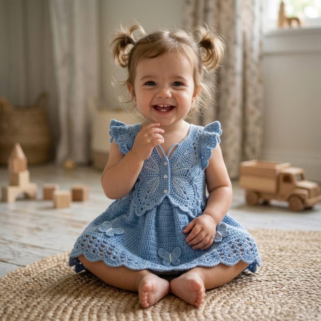 Crochet Baby Dress Pattern, Butterfly Summer Outfit For Girls