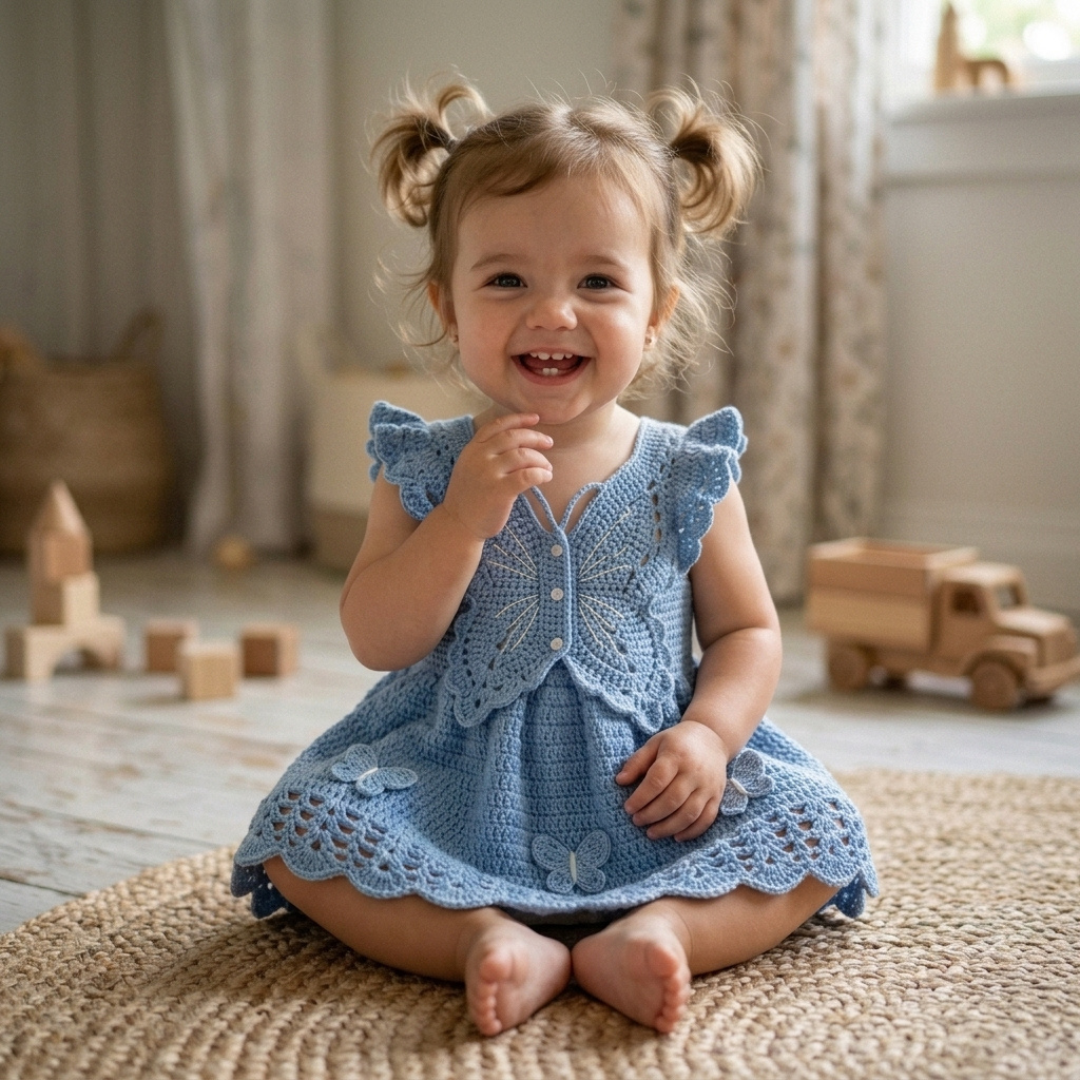 Crochet Baby Dress Pattern, Butterfly Summer Outfit For Girls