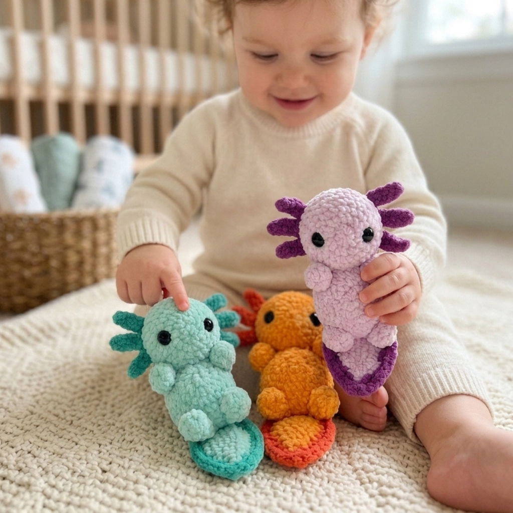 Baby Axolotl Crochet Pattern, Ava Amigurumi Plush Tutorial