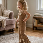 Kids Crochet Pants Set, Boho Flower Outfit Pattern