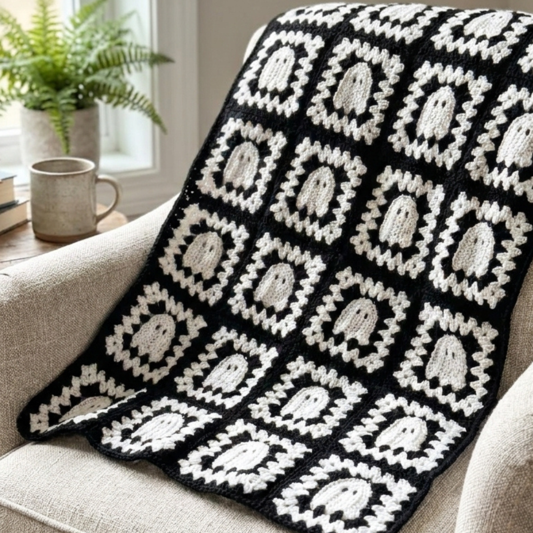 Ghost Granny Square Blanket Pattern, Easy Halloween Crochet Throw