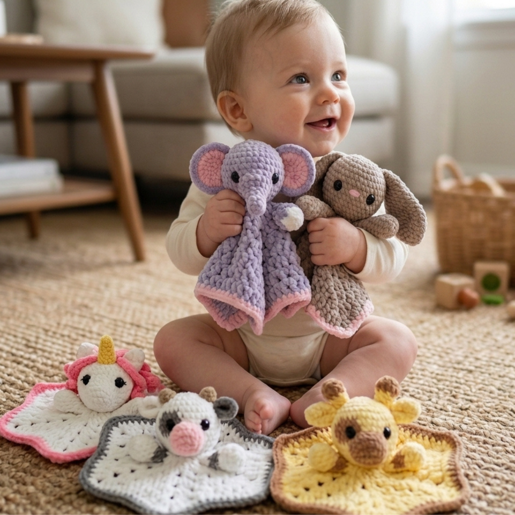 Blanket Lovey Crochet Patterns, Baby Animal Security Blanket Bundle