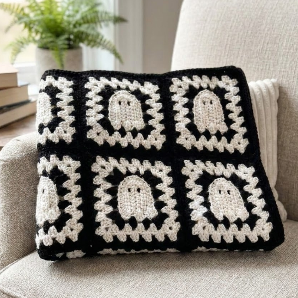 Ghost Granny Square Blanket Pattern, Easy Halloween Crochet Throw