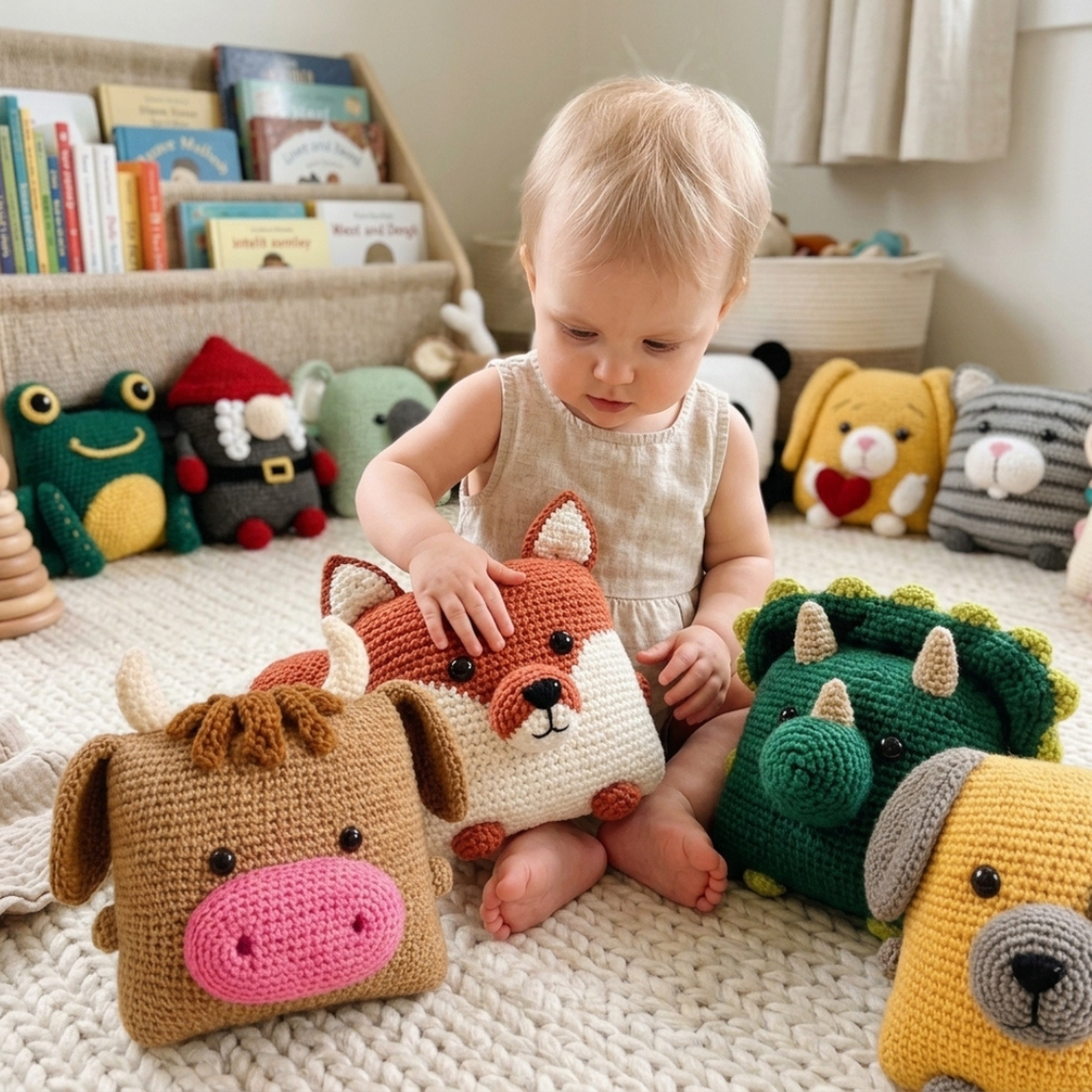 Animal Pillow Crochet Patterns, Amigurumi Cushion Bundle For Kids